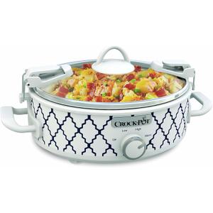 Crock-Pot Small 2.5 Quart Casserole Slow Cooker in White/Blue, Enjoy Eye-Catching Quick Meals, Durable and Compact