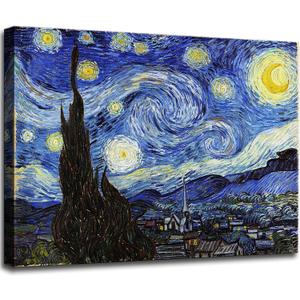Starry Night, Vincent Van Gogh Canvas Wall art, Classic Paintings Framed Pictures Poster, Abstract Artwork Prints for Home Decor 16"x24"