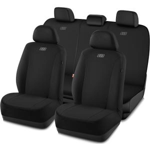 Skechers Seat Covers, Premium Breathable Polyester Car Seat Covers, Car Seat Covers Full Set Airbag Compatible, Automotive Comfort for Most Cars, Vans, Trucks, SUVs (Full Set, Black)