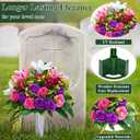 Dolicer 2 Sets Artificial Cemetery Flowers for Grave, Realistic Grave Flowers Memorial Flower UV Resistant Silk Rose Lily Flower with Vase for Cemetery Decorations (Colorful)