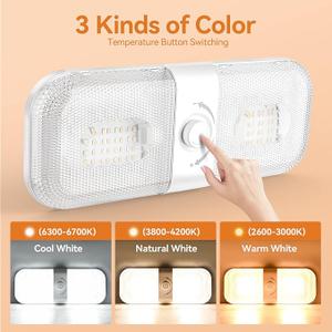RV Lights Interior 1700LM3 Color 12V Volt Led Light, Super Bright 120 LEDs Dome Light Fixture for RV Accessories/Camper/Car/Trailer/Boat (Crystal Finish/(Cold +Warm+Natural Light) 2PCS)