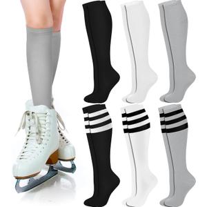 Unittype 6 Pair Roller Skate Socks Colorful Striped Knee High Socks Sport Long Tube stockings for Women Men Easter Gift (Classic Color)