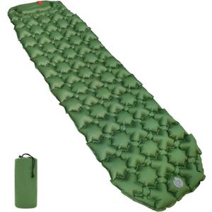 Amazon Basics Camping Sleeping Pad with Quick-Inflate Foot Pump, Water Resistant, Ultralight, Olive Green (Single)