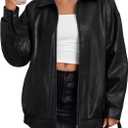 Trendy Queen Womens Leather Jacket, Oversized Going Out & Everyday Statement Piece, Bomber Jacktes Moto Coat (Black, S)
