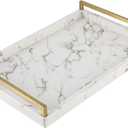 17.8 * 11.8" White PU Leather Marble Finish Decorative Tray Serving Tray with Brushed Gold Handle for Coffee Table, Console Table, Ottoman