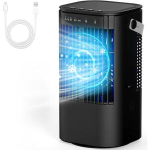 Portable Air Conditioners, 4-in-1 Mini Small Air Conditioner Evaporative Air Cooler Fan with 1000ml Water Tank, 3 Speeds & 7 LED Lights, Personal Mini AC with Timer for Bedroom, Desktop, Home, Office