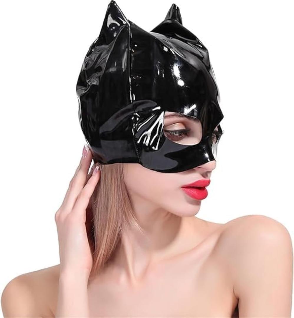 Mask Ladies Sexy Cat Mask Latex Ladies Cat Sexy Half Face Masquerade Halloween Eyemask for Cosplay Party Costume (Black)