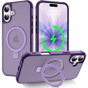 CHAOFEnG Magnetic Compatible with iPhone 17 Case with Stand [Military Grade Drop Tested][Compatible with Magnet] Ring Translucent Slim Hard Back Soft Edge, Purple