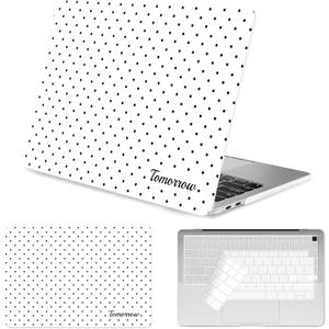 Seorsok Compatible with MacBook Air 13 Inch Case 2022 2021 2020-2018 Release A1932 A2179 M1 A2337 Touch ID,Premium Cream Textured Black Polka Dot Plastic Hard Shell Case with Keyboard Cover,White