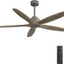 WINGBO 54 Inch Ceiling Fan without Light - 5 Carved Solid Wood Blades, 6-Speed Reversible DC Motor, Noiseless Remote Control Ceiling Fan No Light for Bedroom Living Room Kitchen, Charcoal Gray