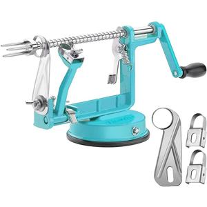 Apple Peeler Corer, Long lasting Chrome Cast Magnesium Alloy Apple Peeler Slicer Corer with Stainless Steel Blades and Powerful Suction Base for Apples and Potato(Blue) (Teal)