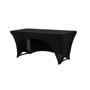 Nasitos 1 Pack Black Table Cloth 6 Foot-Spandex Fitted Tablecloth Rectangle Tables, Open Back Stretch Folding Trade Show Table Covers Fabric Washable & Wrinkle Resistant for Parties, Wedding, Event