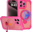 For iPhone 16 Pro Max Case MagSafe,3-in-1 [Magnetic+Kickstand+Ring Holder] [Full Camera Protection] Military Shockproof Protective Phone Case for iPhone 16 Pro Max Kickstand Cover, Hot Pink