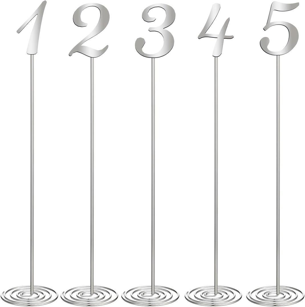 Therwen 20 Pcs Metal Table Numbers 1-20 Table Numbers for Wedding Reception 12 Inch Stainless Steel Party Desk Figure with Sturdy Holder Base for Banquet Wedding Party Event Catering(Silver)