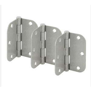 Prime-Line U 1150853 Door Hinge Residential Smooth Pivot, 3-1/2 In. x 3-1/2 In. with 5/8 In. Radius Corners, 3 Holes per Leaf with Screws, Satin Nickel Finish, .087 In. Gauge (3 Pack)