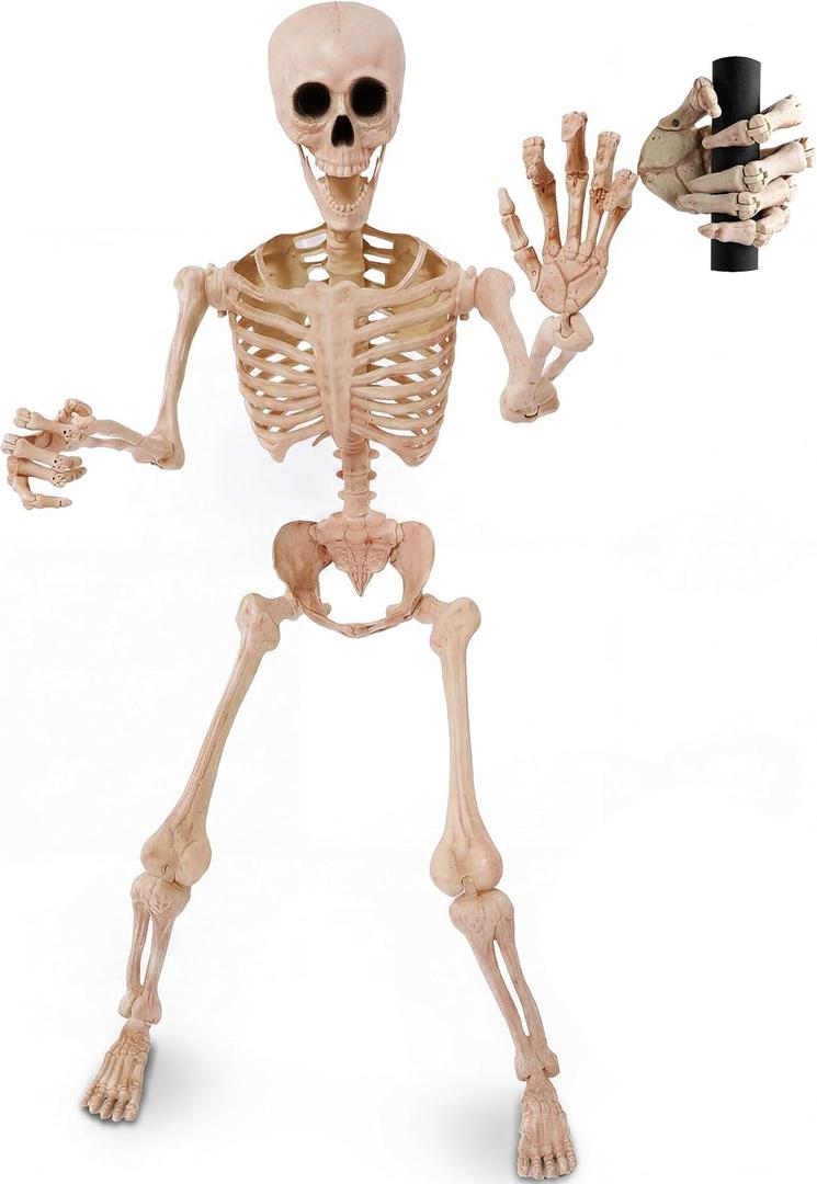 JOYIN 5FT Halloween Skeleton Decor with Movable Finger, Posable Life Size Skeleton, Full Body Realistic Bone with Poseable Joint, Giant Skeletons Halloween Decoration for Haunted House, Spooky Party