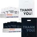 WeiLife. 200PCS Thank You Shopping Bags, 12x15 Plastic Bulk Merchandise Bags, Retail bags, Gift Bags, Plastic Boutique Bags for Small Business (12x15(Medium), Black/White(200PCS))