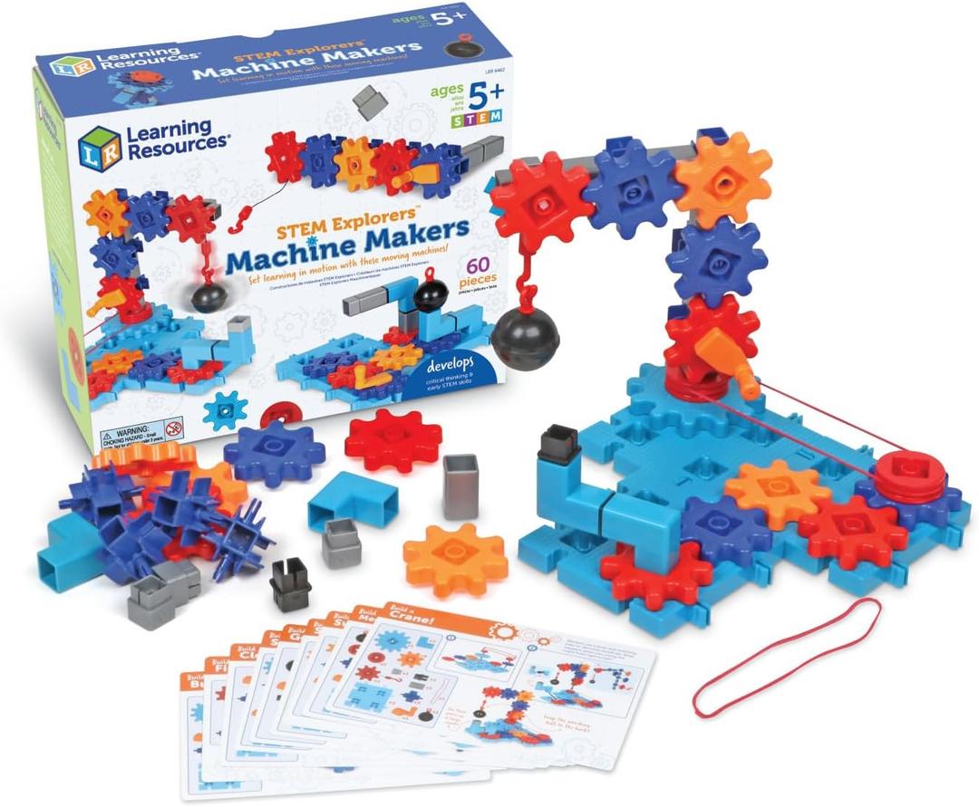 Learning Resources STEM ExplorersTM Machine Makers, 60 Pieces, Ages 5+, STEM Toys, STEM Building Toys, STEM Kits, Engineering toys, build it yourself toys