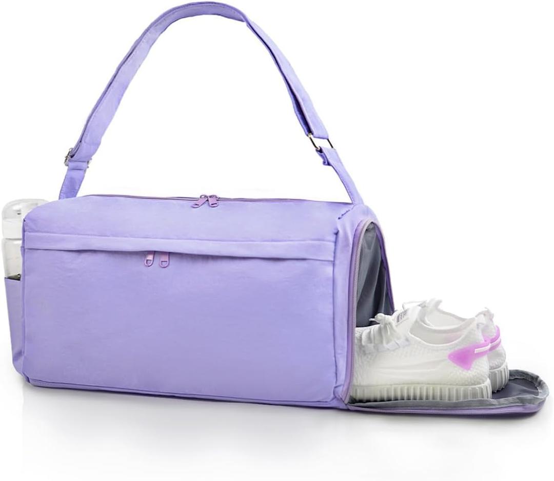 Gym Bag for Women with Shoe Compartment Sports Duffle Bag Men with Wet Pocket and Bottle Pocket Lightweight for Travel Workout, Purple