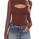 Avidlove Women Long Sleeve Thong Bodysuit Turtle Neck Shapewear Sexy Mesh Top Double Lined Cutout Shirt M