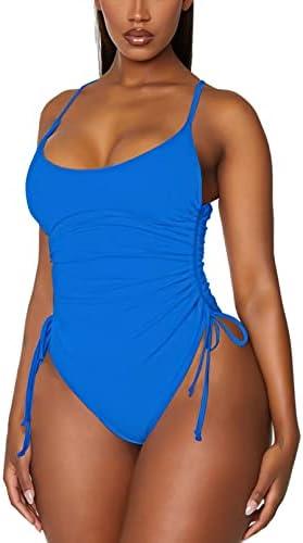 Viottiset Women's Ruched High Cut One Piece Swimsuit Tummy Control Bathing Suit Monokini Size M
