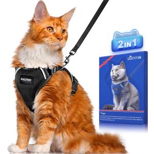 Halypet Cat Harness and Leash Set [ MAX Safety Third Generation ] Escape Proof Soft Adjustable Cat Leash Breathable Comfortable Vest Easy to Wear Kitten Harness for Outdoor Walking Black (Medium (13-18lb))