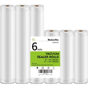 Vacuum Sealer Bags for Food,11"x20'(3 Rolls) and 8"x20'(3 Rolls) Commercial Grade Vacuum Seal Roll Bags,Food Saver Bags for Sous Vide Cooking,Meal Prep and Food Storage,BPA Free