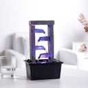 GOSSI 10" H 4 Tiered Cascading Rectangle Indoor Desktop Fountain with Natural River Rocks and RGB Color Changing LED Lights Home/Office Decoration Meditiation Resin waterfull Tabletop Fountain