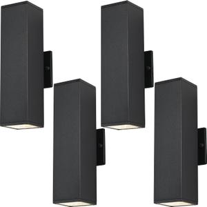Outdoor Porch Lights, 14 in Outside Lights for House,Garage,Front Door,Modern Black Outdoor Wall Sconce,Up and Down Aluminum Square Patio Wall Light Fixture Include 8 * 7W Led Bulbs 4PCS