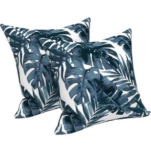 LVTXIII Outdoor Throw Pillow Covers 16 x 16 Inch, Covers ONLY Modern Cute Pattern Decorative Square Toss Pillow Case Pack of 2 for Home Patio Garden Sofa Bed Furniture, Palm Blue