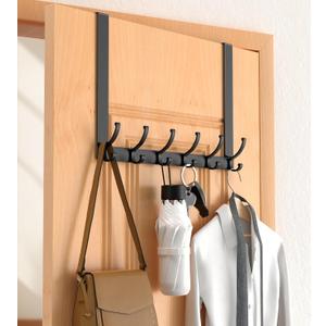 Long Over The Door Hooks Hanger with 15.75" Arms for Easier Access by Shorter, Heavy Duty Door Hanger for Coat, F16U, Fits Standard 1 3/4'' Doors, Towel Racks for Bathroom, Black