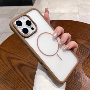 Ultra Thin Matte Translucent Magnetic Case for iPhone 12 13 14 15 16 Pro Max 14 15 16 Plus Soft Silicone Shockproof Cover, Brown, for iPhone14 Pro Max