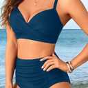 Yonique Women Underwire Bikini Set High Waisted Tummy Control Swimsuit 2 Piece Push Up Bathing Suit (Blue, XL)