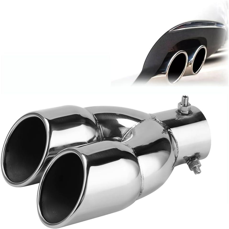 Dual Exhaust Tips 2.5 in Inlet, Fits 1.5" To 2.4" Tailpipe, 3" Outlet 8.6" Overall Length, Stainless Steel Exhaust Muffler Tips Replacement, Universal Car Truck Accessories, Polished, Slanted Opening
