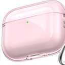 for AirPods Pro 3 Clear Case 2025, Military-Grade Shockproof, Soft TPU Highly Transparent Anti-Yellowing for AirPods Pro 3 Case with Cleaning Kit & Cute Round Buckle, Clear Pink