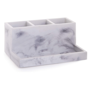 BINO | Multi Purpose 3 Compartment Organizer with Tray | Makeup Brush Holder Makeup Brush Organizer Holder Toothbrush Marble Bathroom Accessories (Matte Marble)