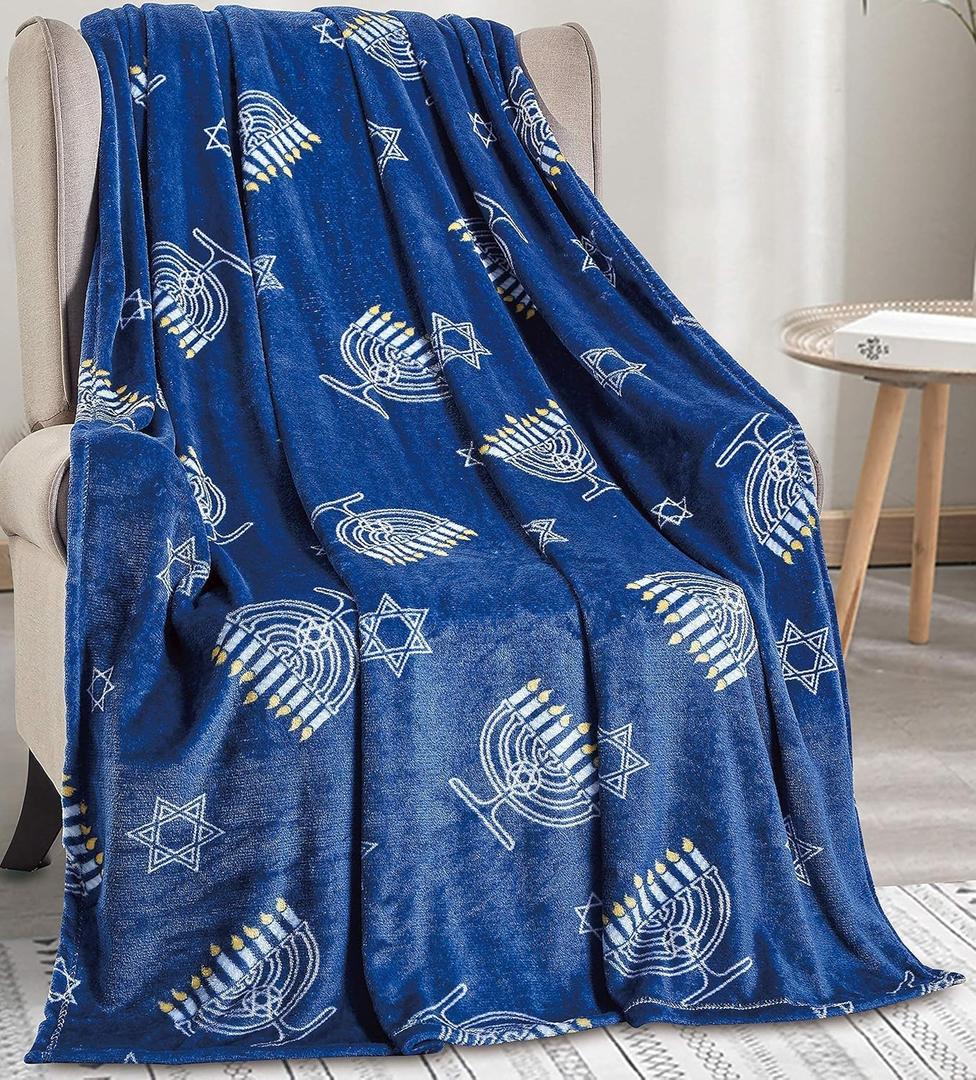 Maccabbee Collection Microplush Holiday Throw Blanket (60" X 50") - Hanukkah Menorah