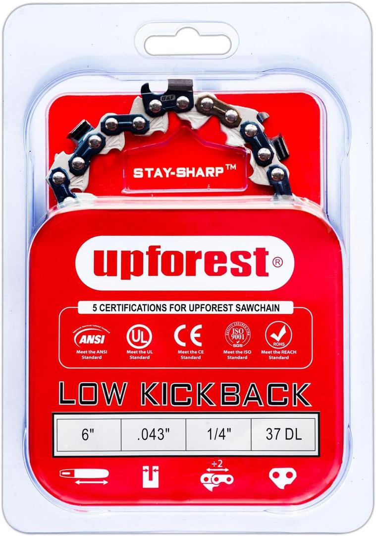 6 Inch Mini Chainsaw Chain 1/4" Pitch- .043" Gauge 37 Drive Links Low Kickback,Blade,Superior Lubrication,Hand Held,Fits All 37 Drive Link 6-inch cordless lithium chainsaws on the market.(40ETP37X1)