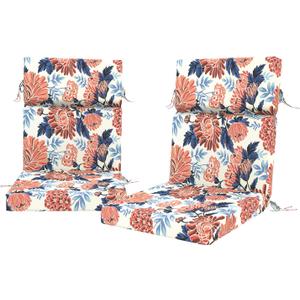 DYTXIII Outdoor High Back Chair Cushions Set of 2, 44"x22" Water Repellent Patio Seat Cushions with Elastic Sponge, All Weather Chair Pads for Rocking, Dining Chairs, Patio Furniture - Ruby Flower, 44”x22”x3”
