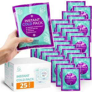 Instant Ice Cold Pack (6 x 5) - 25 Packs Disposable Instant Ice Packs for Injuries | Cold Compress Ice Pack for Pain Relief, Swelling, First Aid, Toothache, & Outdoor Activities -Subscribe & Save