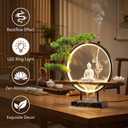 Ceramic Shakyamuni Buddha Statue,LED Light Ring and Backflow Incense Burner | Ceramic with handcarved texture, Fits cone & stick incense, ideal for altars, meditation rooms,Gift for worship practitioners