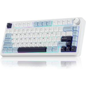 AULA F75 75% Wireless Mechanical Keyboard, Hot Swappable Creamy Keyboard, Pre-lubed Reaper Switches, 2.4GHz/Type-C/BT5.0, RGB Backlit Gaming Keyboards(White & Blue)