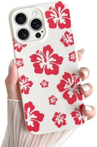 Skyseaco for iPhone 14 Pro Case Cute Hibiscus Phone Case Flower Design Soft Slim TPU Shockproof Camera Protection Phone Cover for Women Girls - Red Pack of 3