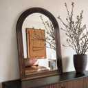 TRAHOME Arched Bathroom Mirror, 36"x24" Brown Wood Frame Wall Mirror, Farmhouse Vintage Vanity Mirror with Layered Frame for Entryway, Living Room, Bedroom