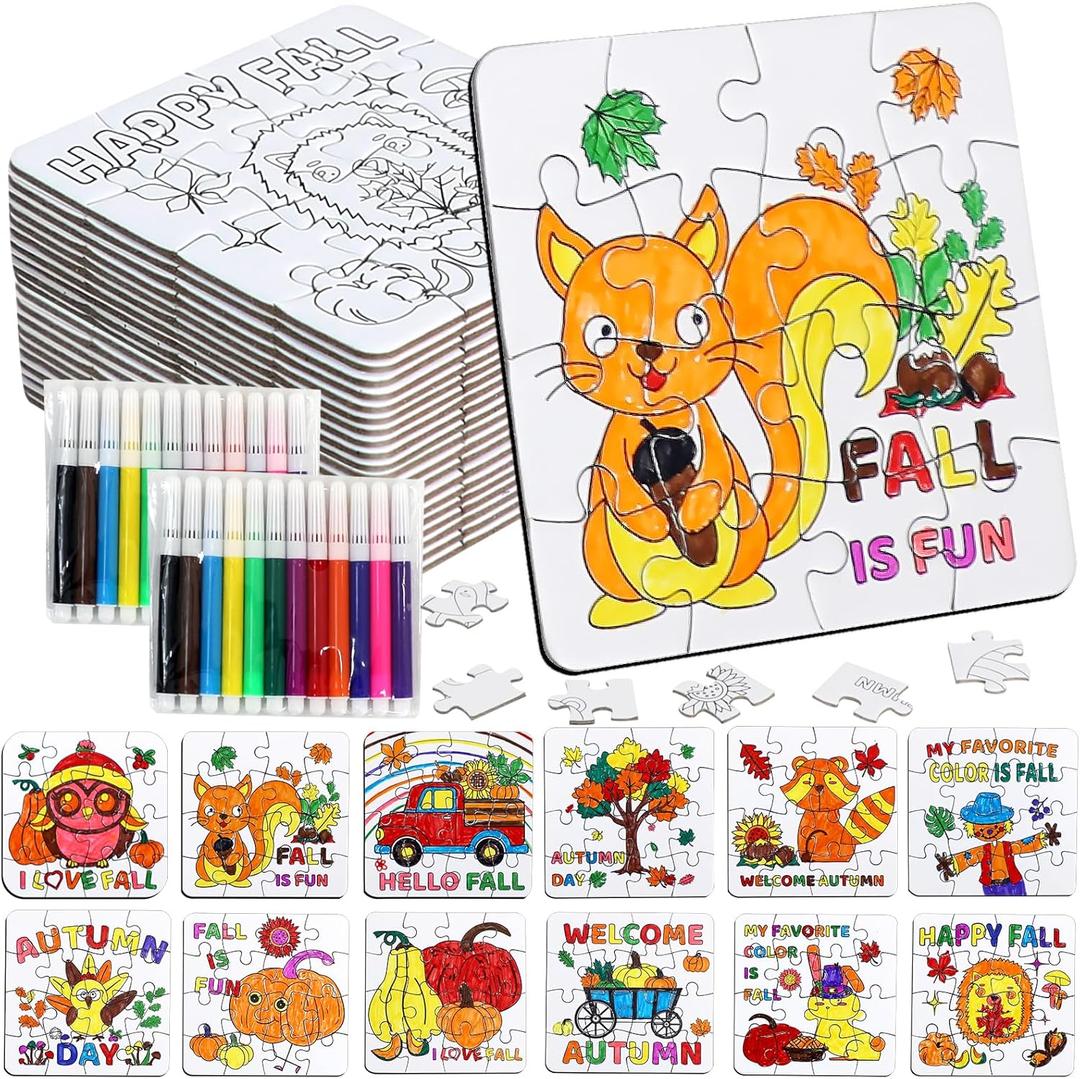 Thanksgiving Fall Crafts for Boys, Girls & Adults, Thanksgiving Arts and Crafts Kit DIY Puzzle with Pumpkin Leaf Turkey Owl, Fall Classroom Activities for Halloween Party Favors & Gift Supplies Bulk