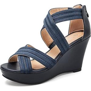 SANDALUP Wedge Sandals for Women Dressy Comfortable Ankle Strap Open Toe Wedding Shoes (9)