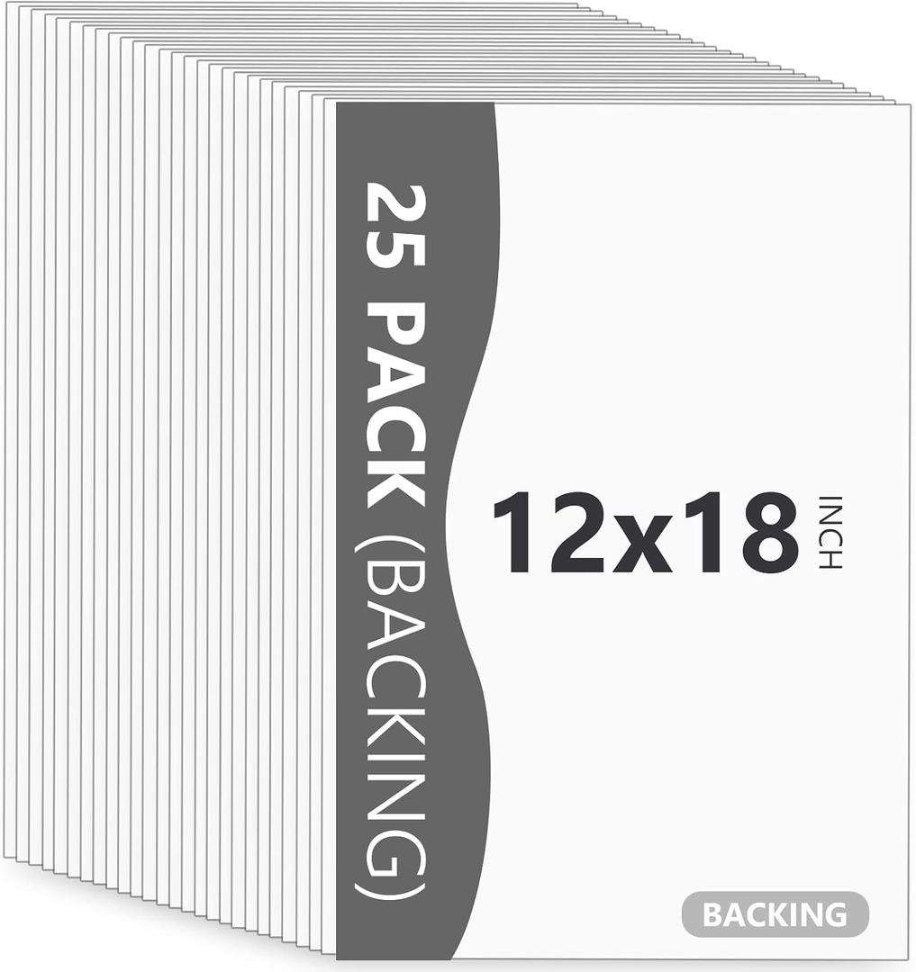 25 Pack Backing Boards Only - 12x18 Uncut White Mats Matboards, Acid Free & White Core Backerboards, Ideal for Photos/Pictures/Prints/Frames/Arts