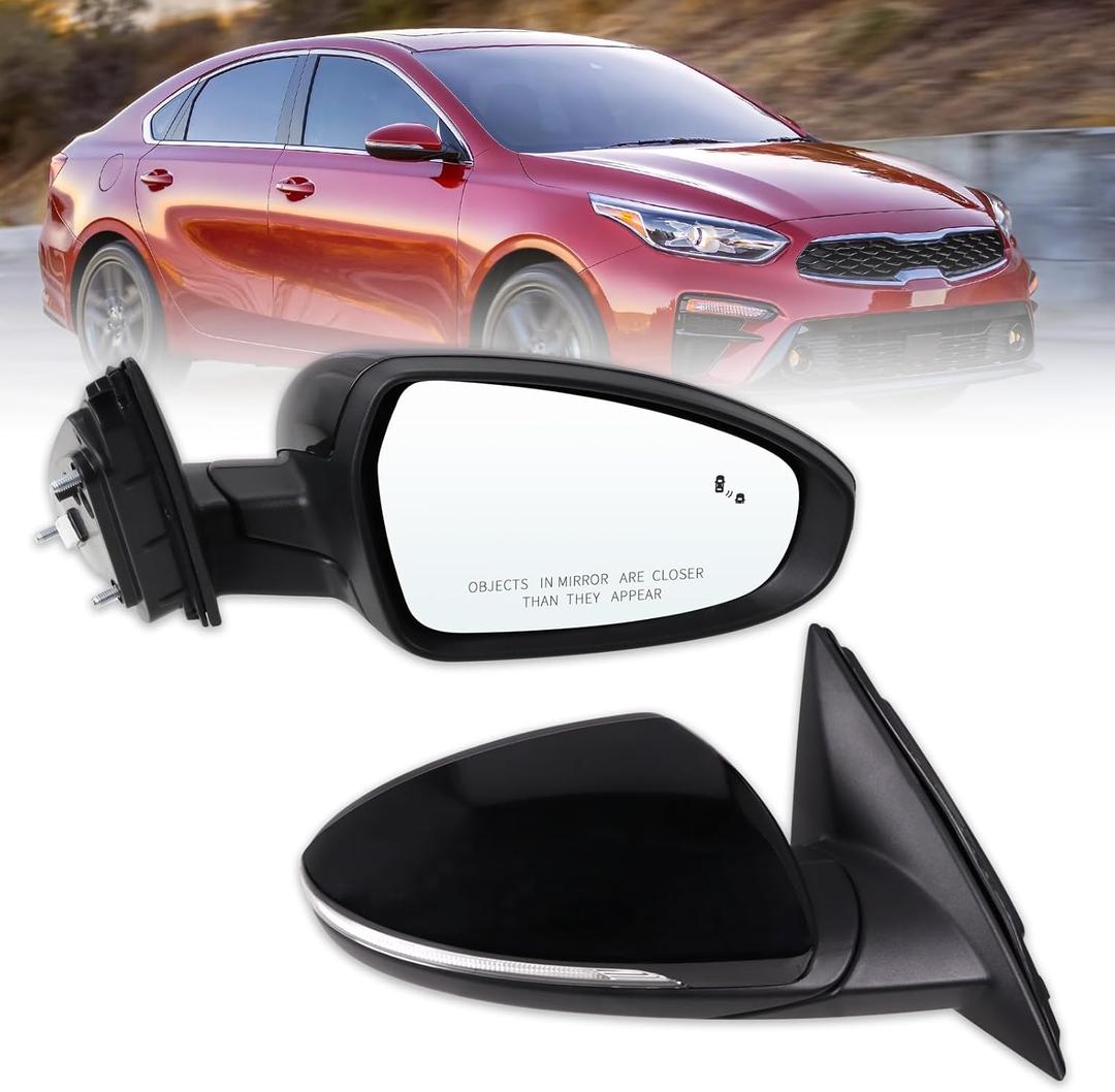 Right Passenger Side Door Mirror Compatible With 2019 2020 2021 2022 2023 2024 2025 Kia Forte With Power Glass Manual Folding Heated Turn Signal Blind Spot Black Replace#87620M7070(8 Pins) (8Pins)