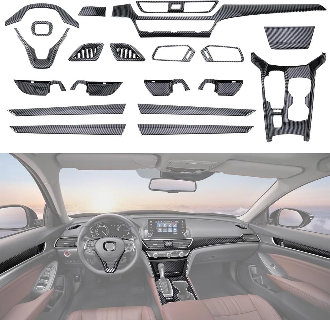 20 Pcs Carbon Fiber Interior Decor Cover, Gear Shift Panel Air Vent Cover Side Door Panel Strip Cover Trim Compatible with Honda Accord 10th Gen 2018-2022
