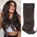 Lommel Clip-in Hair Extensions, 5PCS Dark Brown Synthetic Thick Long Straight Layered Hair Extensions, Invisible Lace Weft, 20 Inch